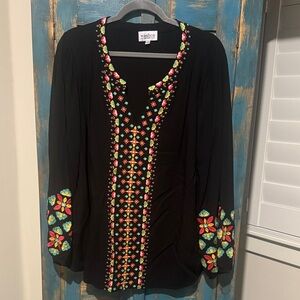 Black Floral Embroidered Women's Top